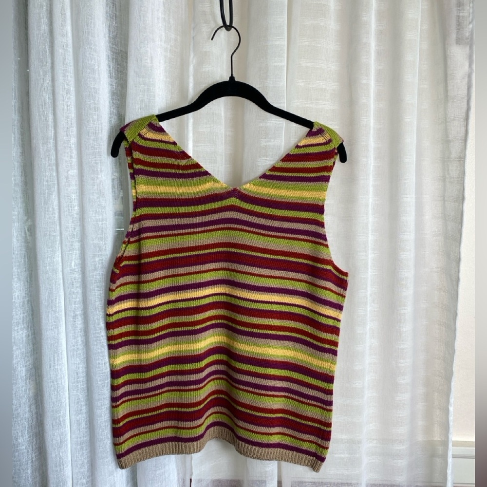 Lord & Taylor Knit Tank Sleeveless Striped Multi 100% Cotton Vintage Large - Picture 4 of 8